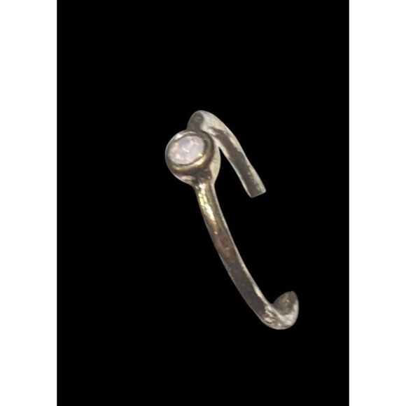 Minimalist Gold Tone Textured Ring With Tiny Pastel Pink Stone Size 4 - Picture 10 of 12